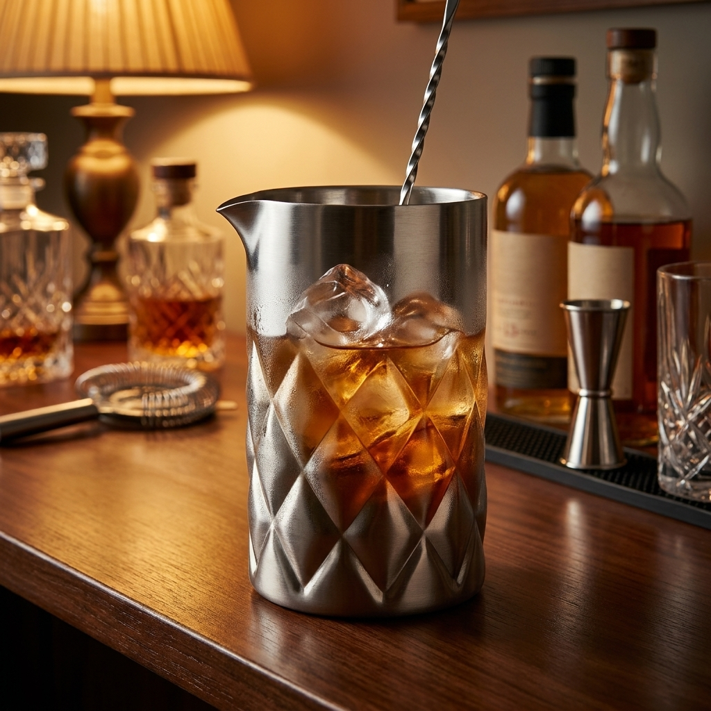 Speakeasy Yarai mixglas RVS dubbele wand met cocktail aan huisbar