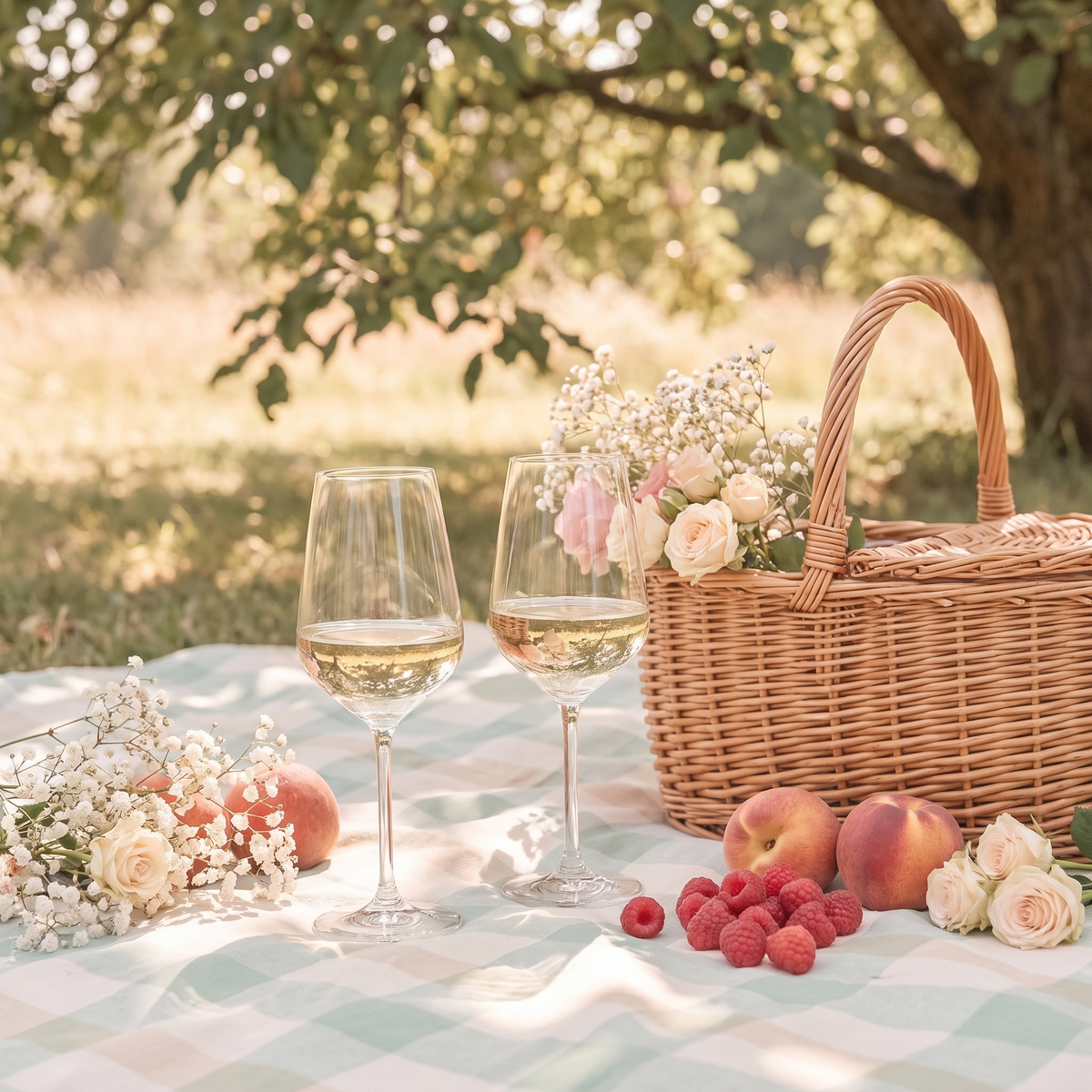 Tulip wijnglazen in een zomerse picknickscene