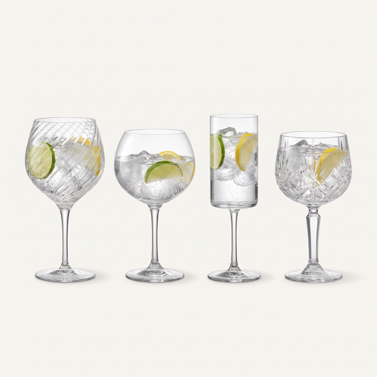 Luigi Bormioli Ginglas Selection met vier gevulde gin tonic glazen