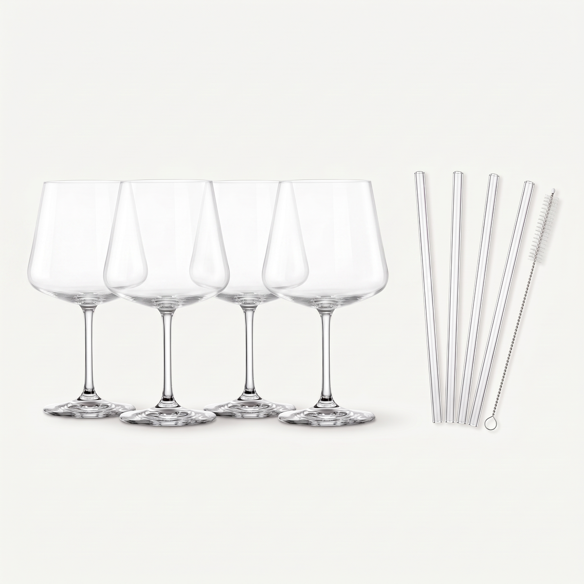 Schott Zwiesel MioVino After Work Drinks set met vier lege glazen en glazen rietjes