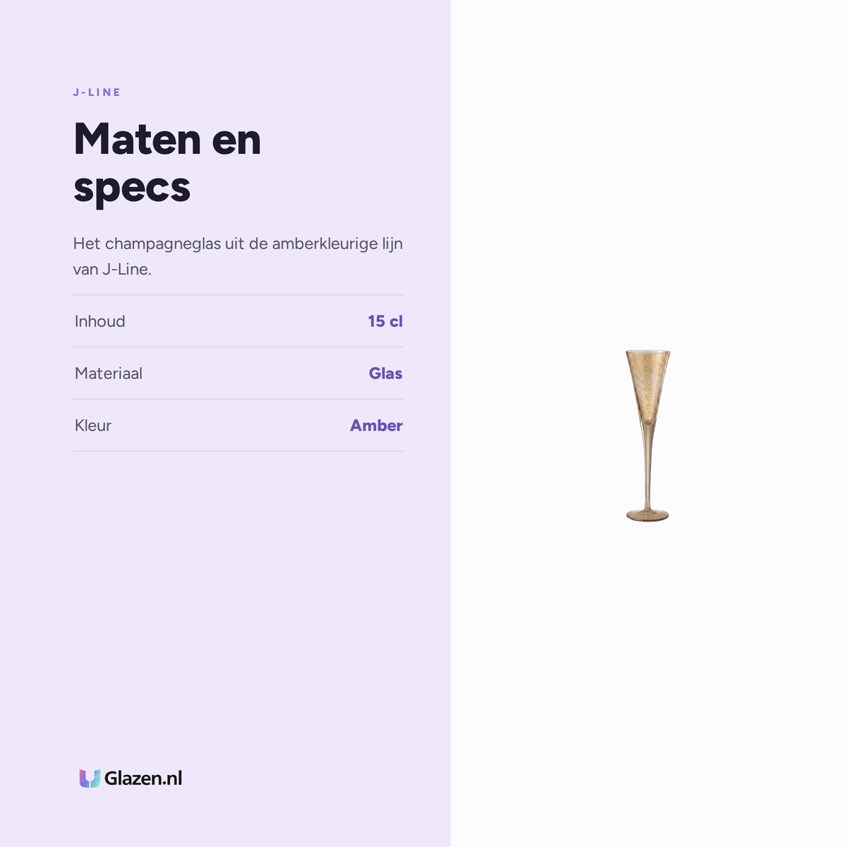 Maten en specs van J-Line Champagneglas 15 Cl Onregelmatig Amber