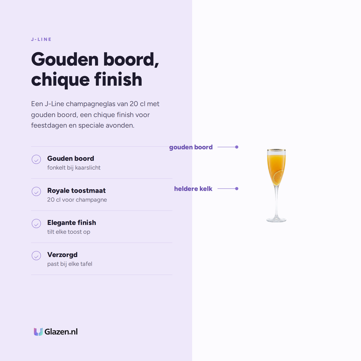Eigenschappen van J-Line Champagneglas 20 Cl Gouden Boord Transparant/Goud