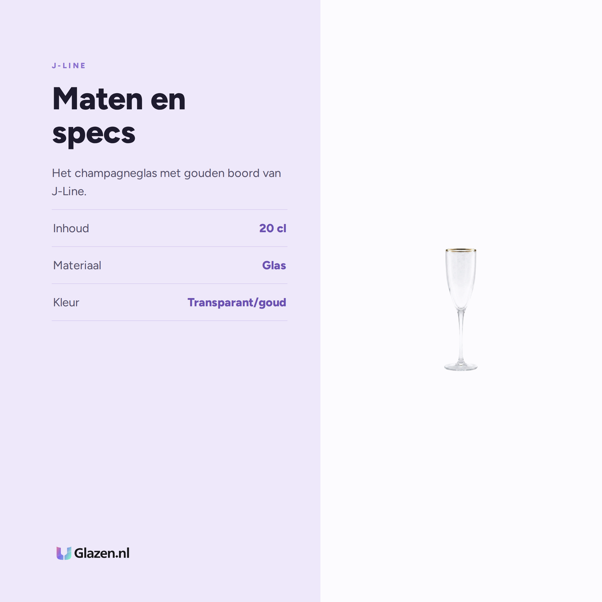 Maten en specs van J-Line Champagneglas 20 Cl Gouden Boord Transparant/Goud