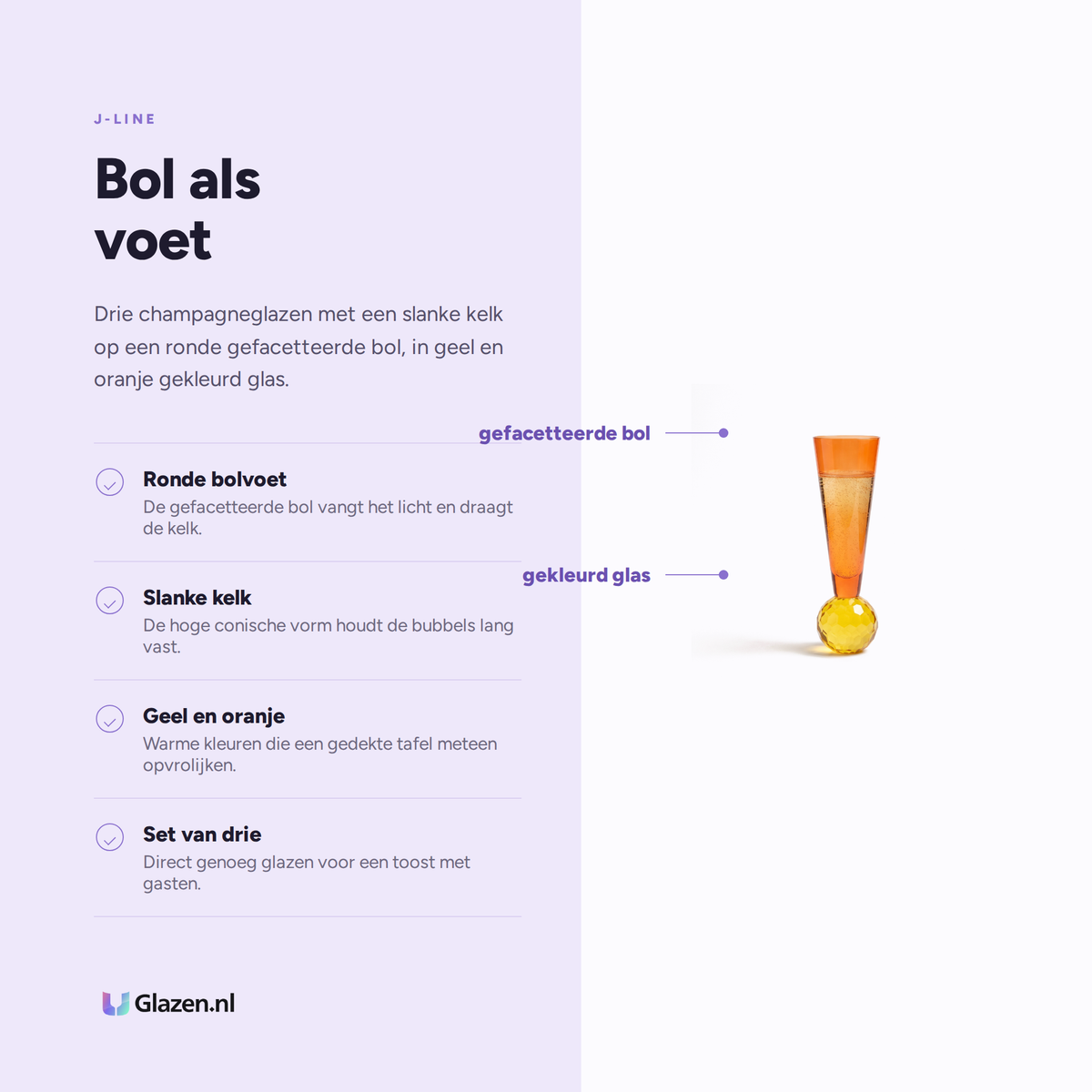 J-Line Champagneglas Bol Geel/Oranje Assorti - 3 Stuks eigenschappen