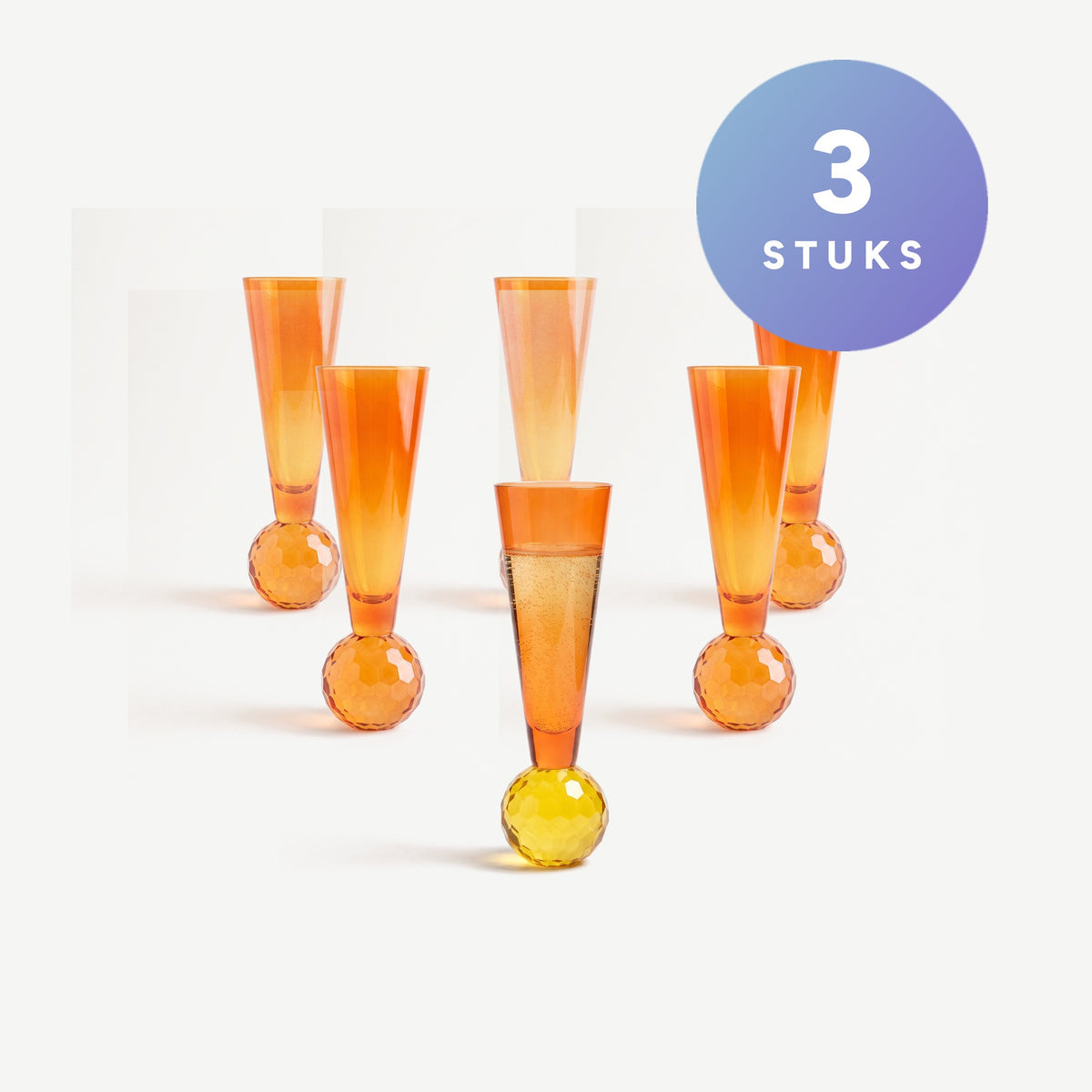J-Line Champagneglas Bol Geel/Oranje Assorti - 3 Stuks set van 3