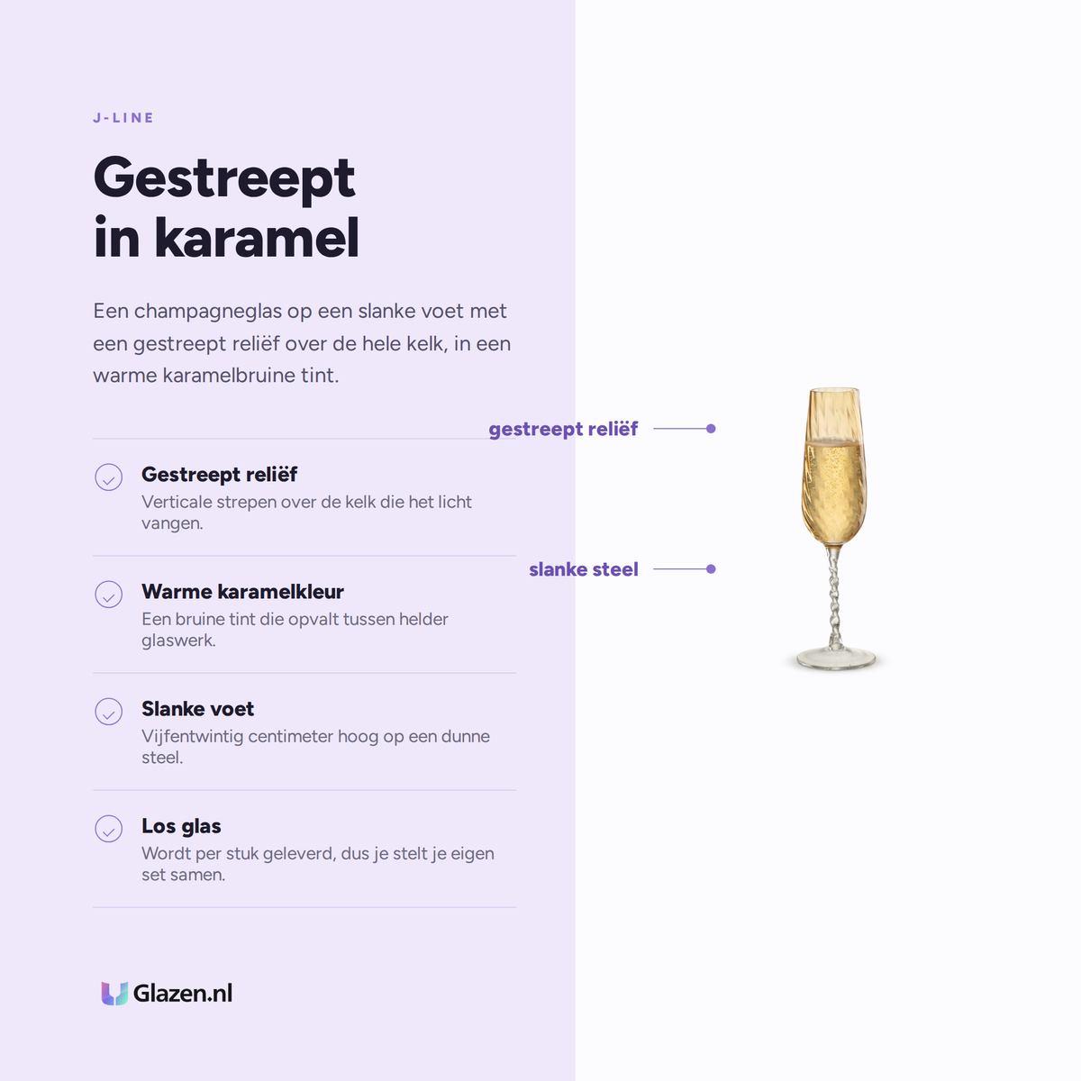 Eigenschappen van de J-Line Champagneglas Gestreept Karamel