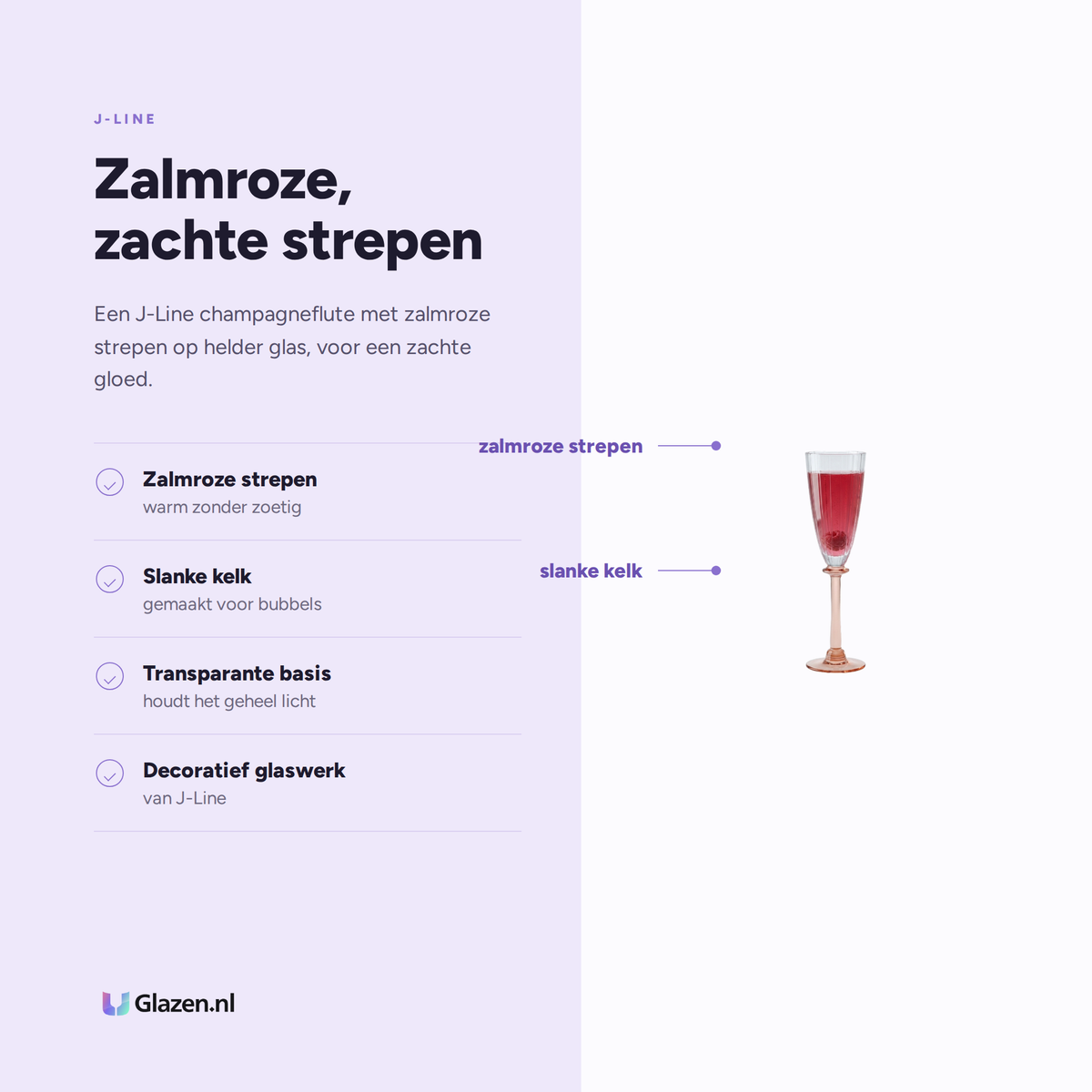 Eigenschappen van J-Line Champagneglas Gestreept Transparant/Zalmroze