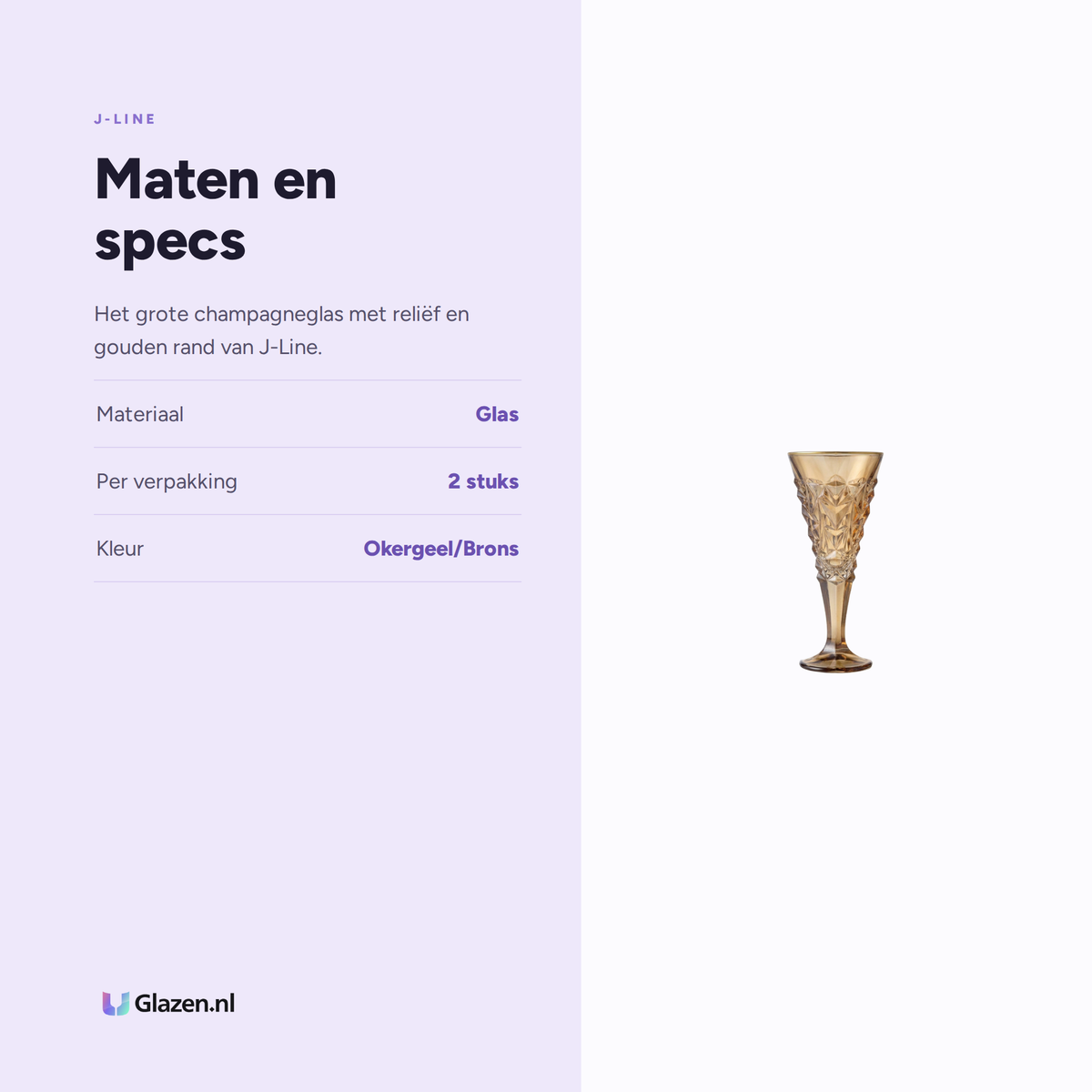 Maten en specs van J-Line Champagneglas Reliëf Gouden Rand Groot Okergeel/Brons Assorti