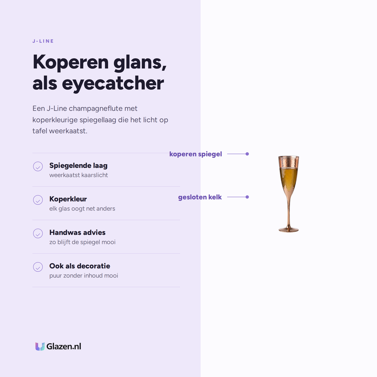 Eigenschappen van J-Line Champagneglas Spiegel Koperkleurig