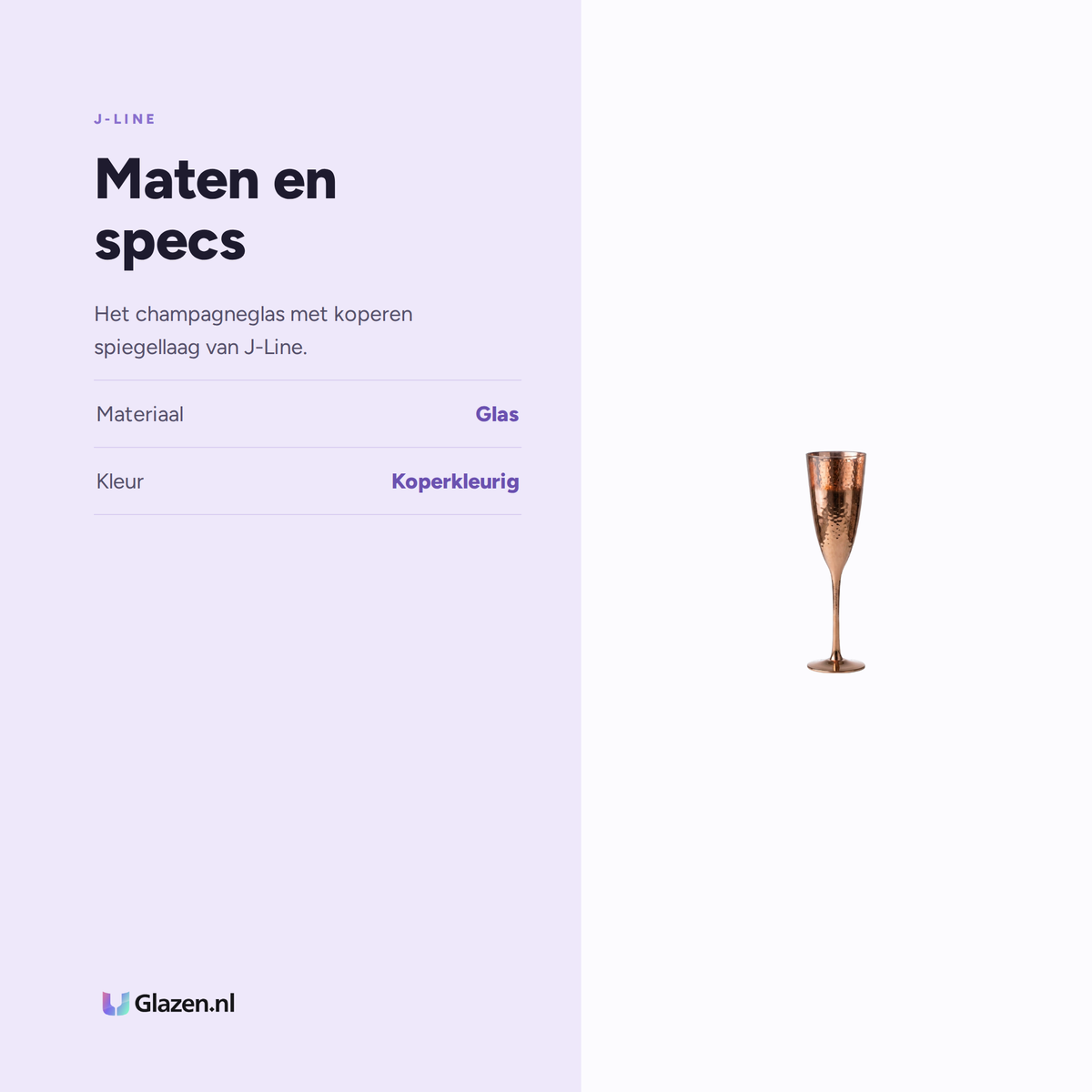 Maten en specs van J-Line Champagneglas Spiegel Koperkleurig