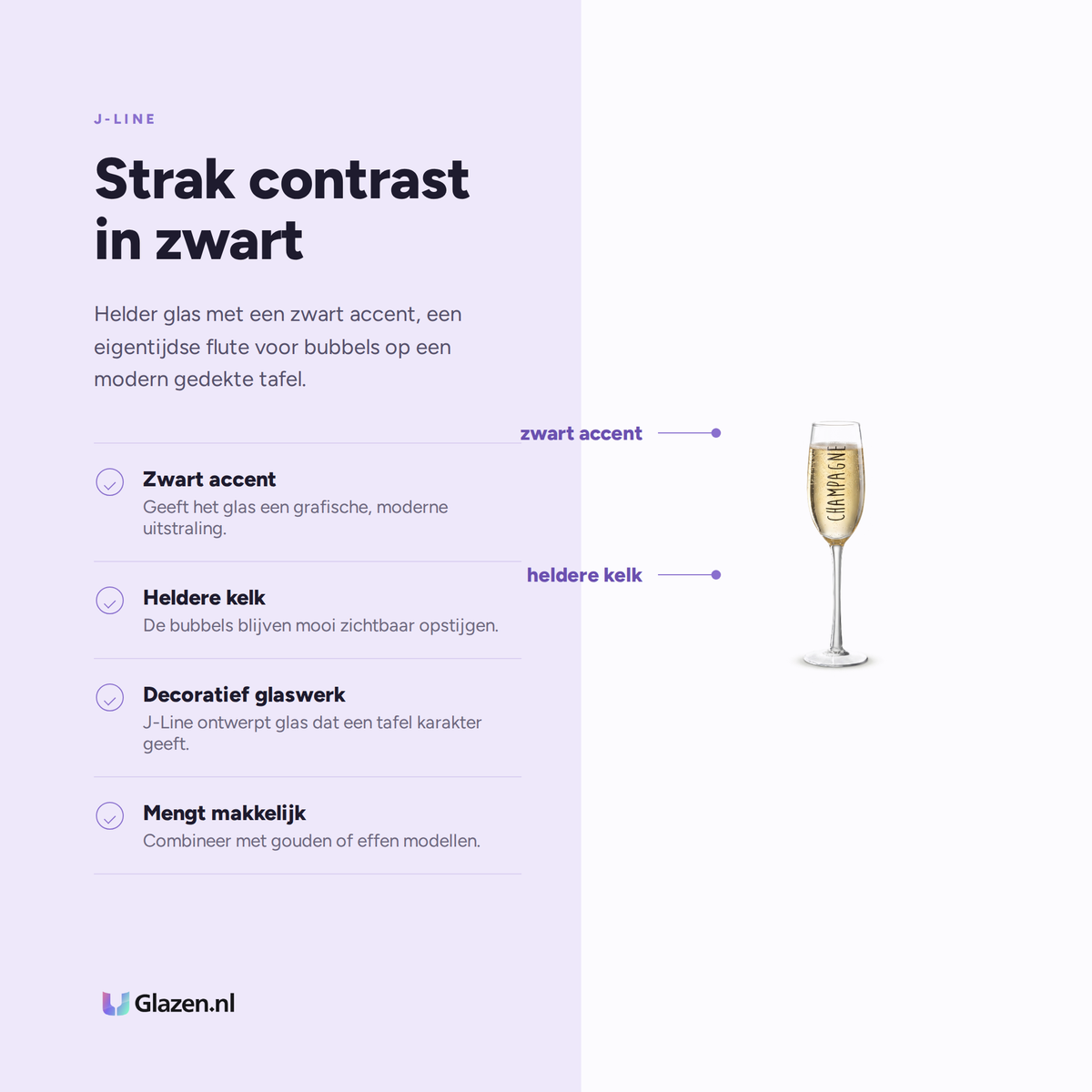 Eigenschappen van de J-Line Champagneglas Transparant/Zwart