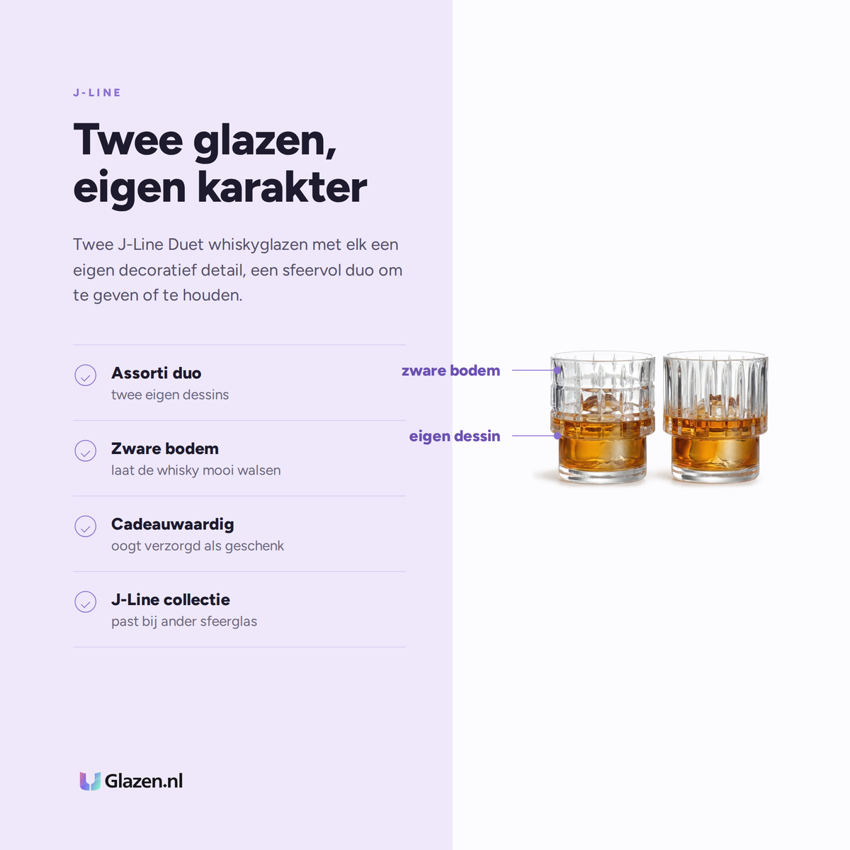 Eigenschappen van J-Line Duet Whiskyglas Transparant Assorti