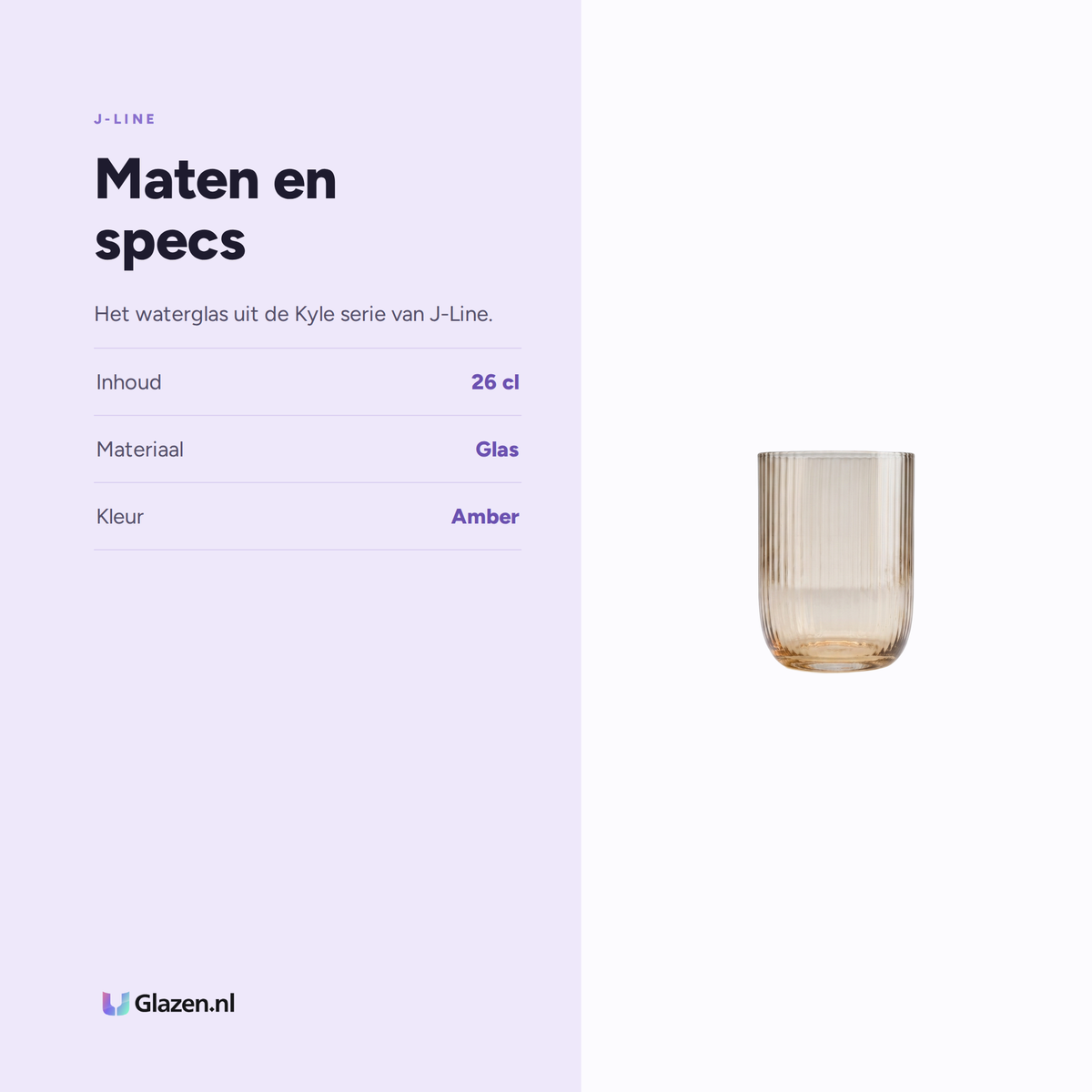 Maten en specs van J-Line Kyle Waterglas 26 Cl Amber
