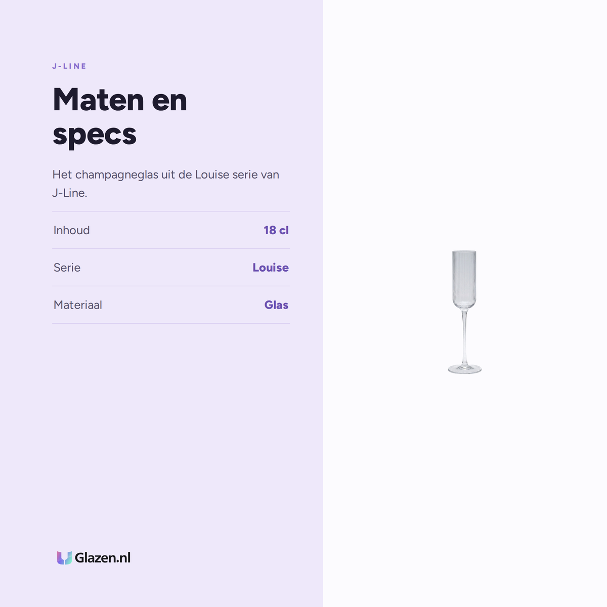 Maten en specs van J-Line Louise Champagneglas 18 Cl Transparant
