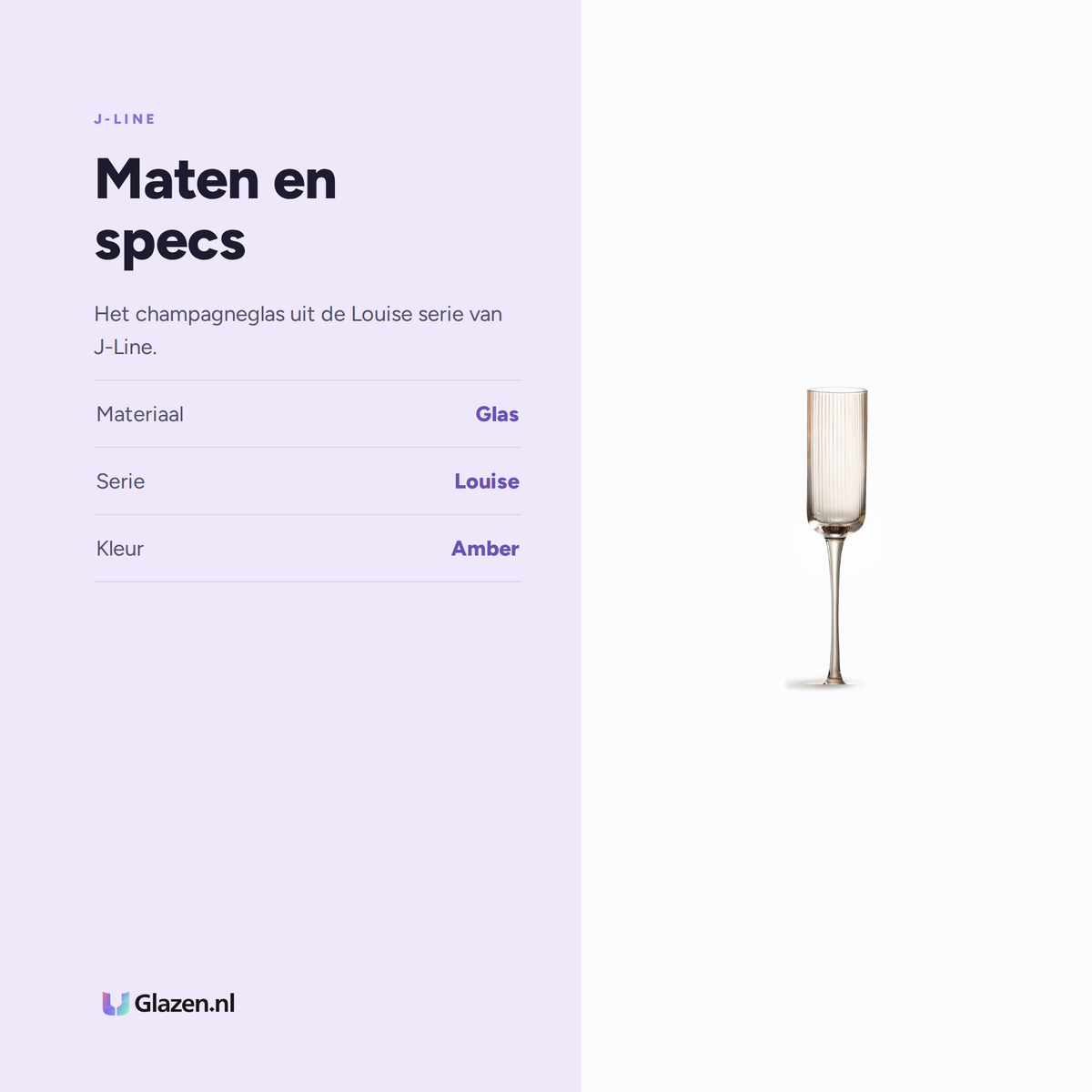 Maten en specs van J-Line Louise Champagneglas Amber