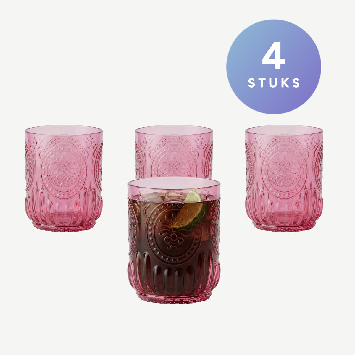 Set van 4 stuks J-Line Maya Waterglas 32 Cl Fuchsia - Glazen.nl