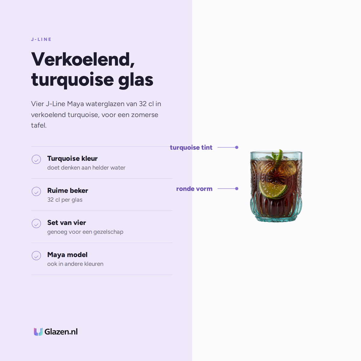 Eigenschappen van J-Line Maya Waterglas 32 Cl Turquoise