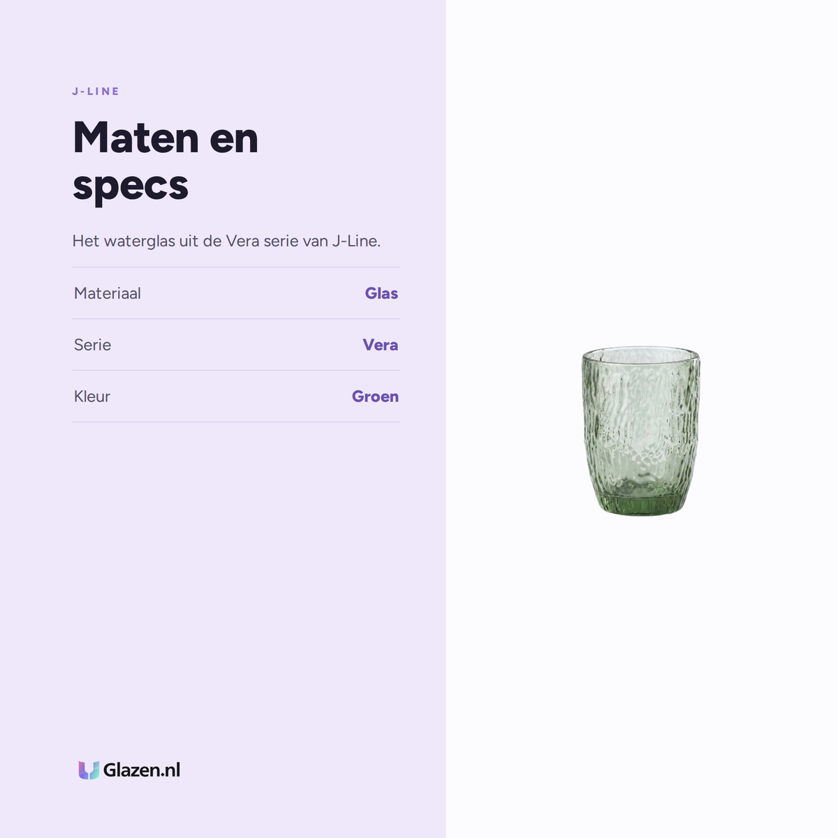 Maten en specs van J-Line Vera Waterglas Groen