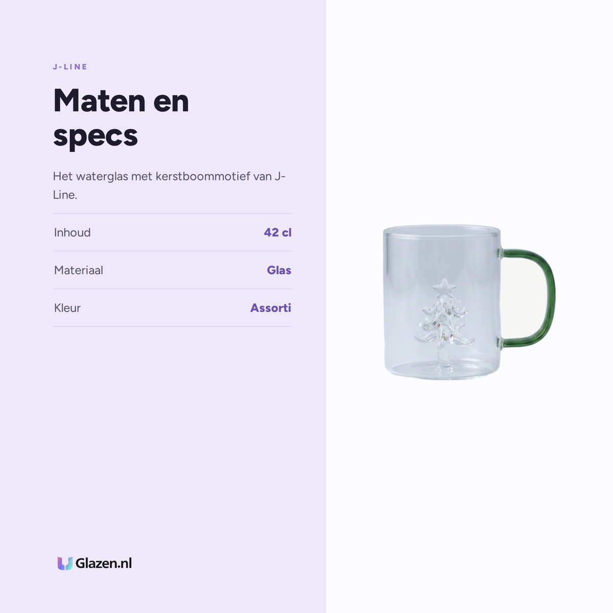 Maten en specs van J-Line Waterglas 42 Cl Kerstboom Transparant/Assorti