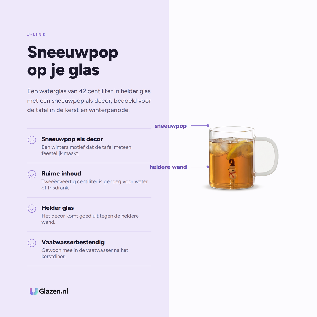 Eigenschappen van de J-Line Waterglas 42 Cl Sneeuwpop Transparant/Assorti