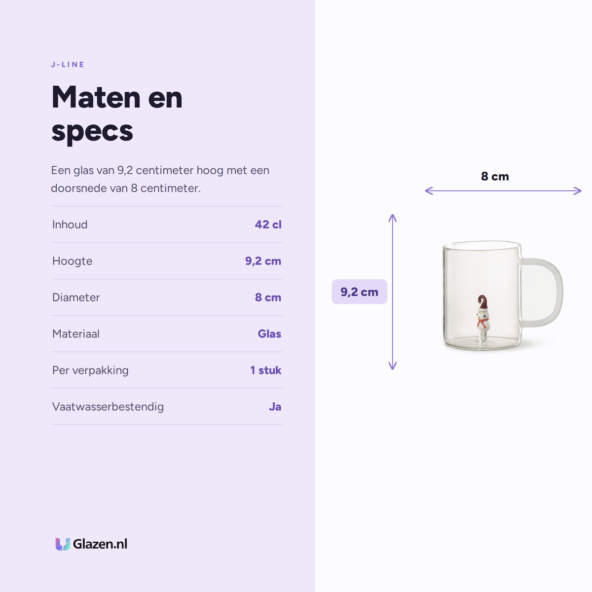 Maten en specificaties van de J-Line Waterglas 42 Cl Sneeuwpop Transparant/Assorti