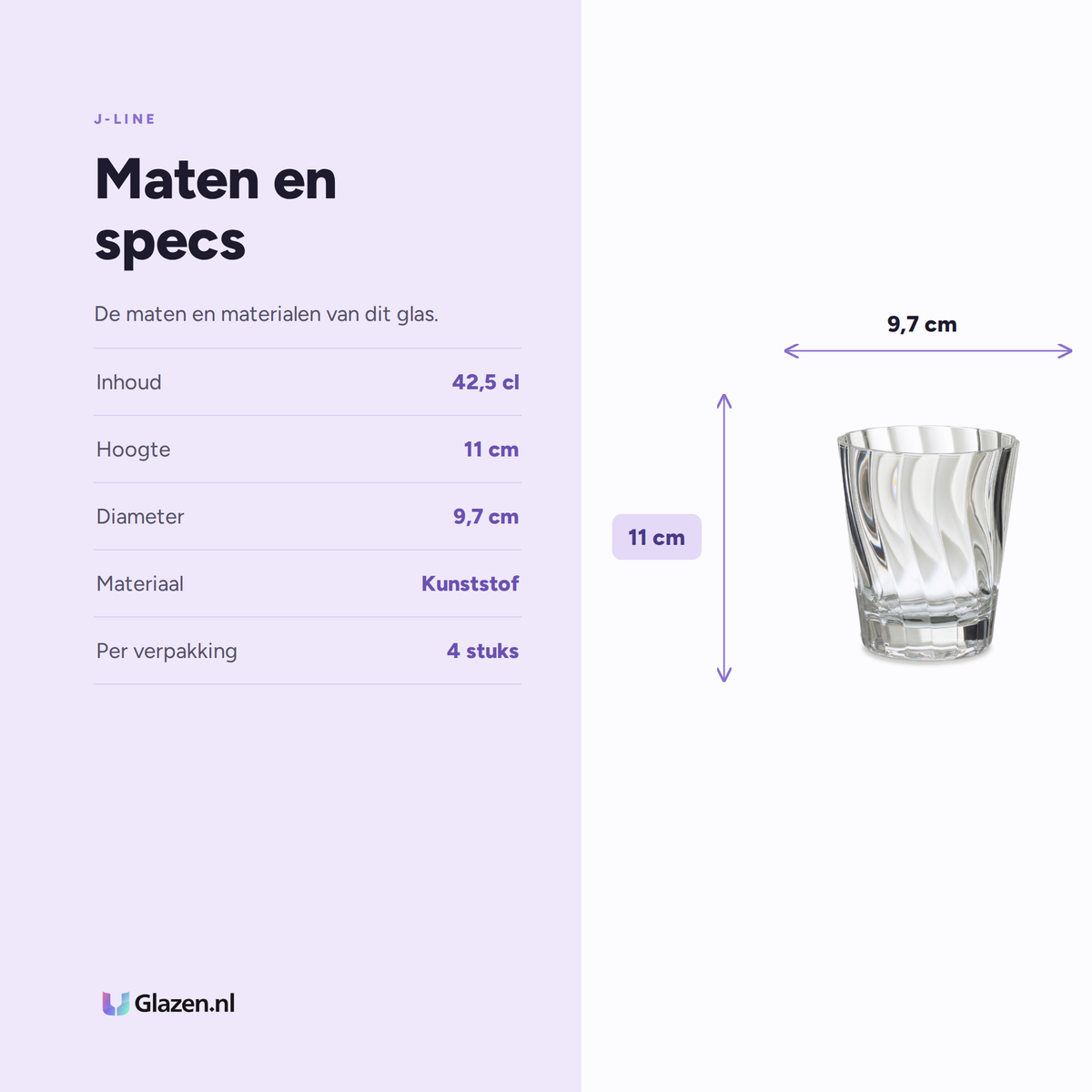 J-Line Waterglas 42,5 Cl Onbreekbaar Transparant - 4 Stuks specificaties