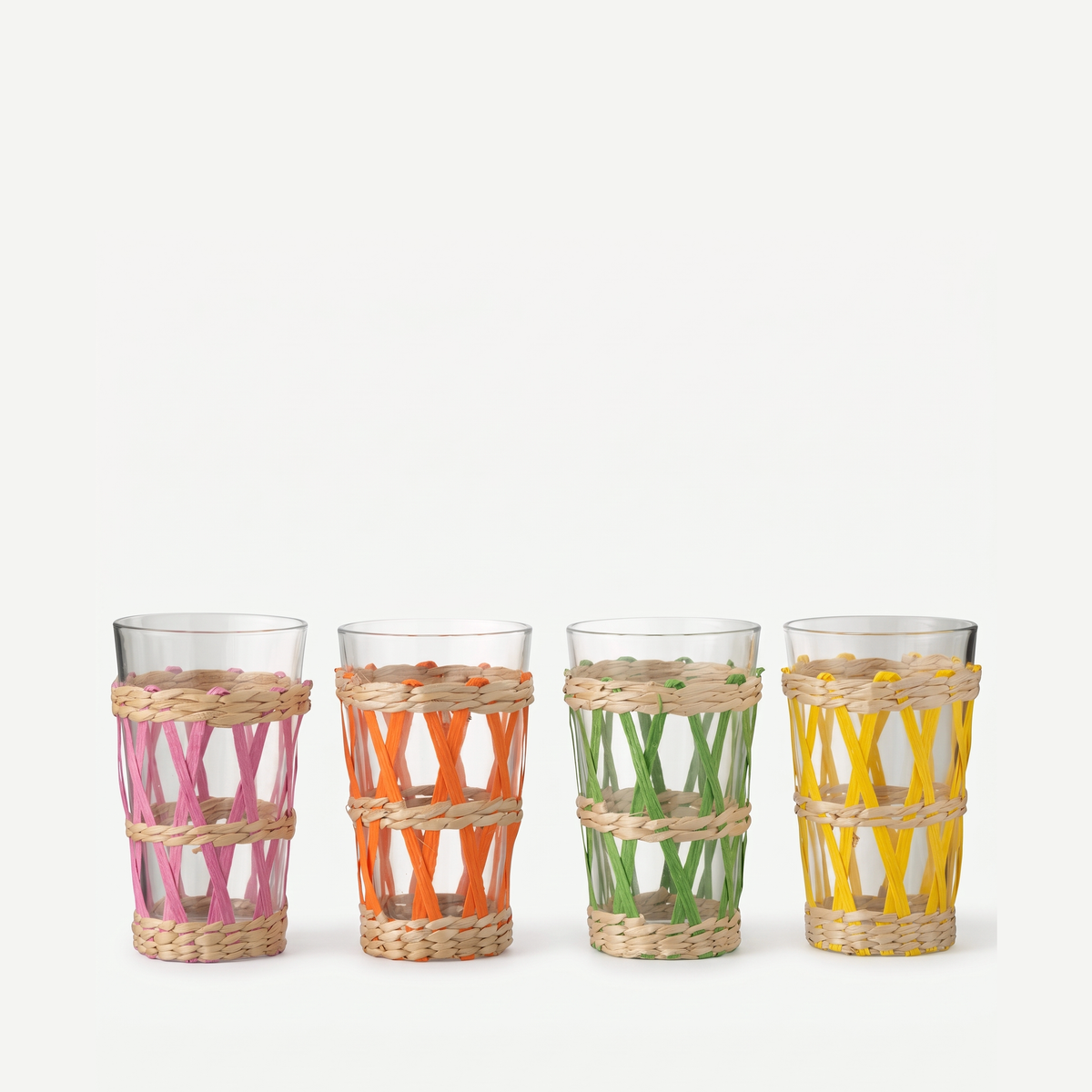 J-Line Waterglas 45 Cl Gevlochten Groot Assorti - 4 Stuks leeg op gebroken witte achtergrond