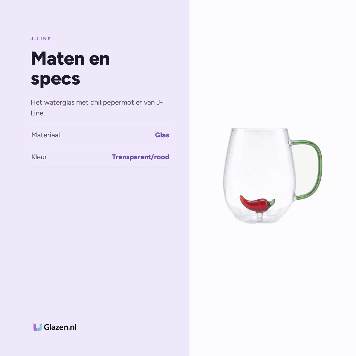Maten en specs van J-Line Waterglas Chilipeper Transparant/Rood