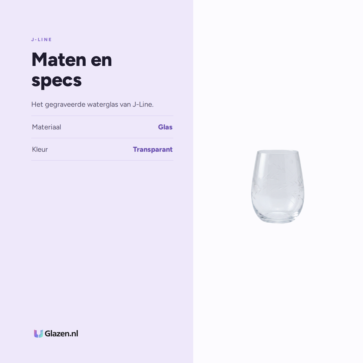 Maten en specs van J-Line Waterglas Gegraveerd Transparant