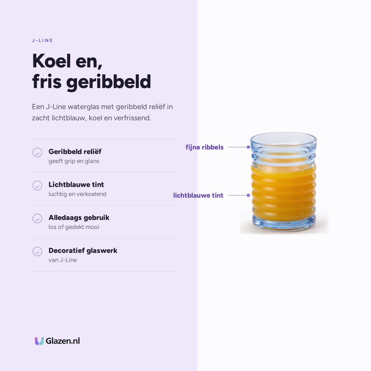 Eigenschappen van J-Line Waterglas Geribbeld Lichtblauw