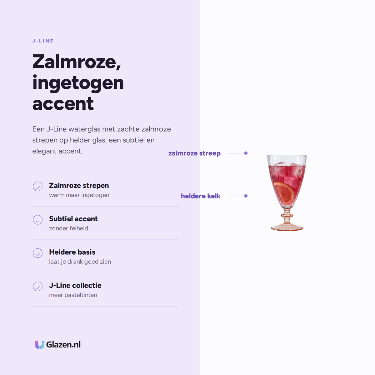 Eigenschappen van J-Line Waterglas Gestreept Transparant/Zalmroze