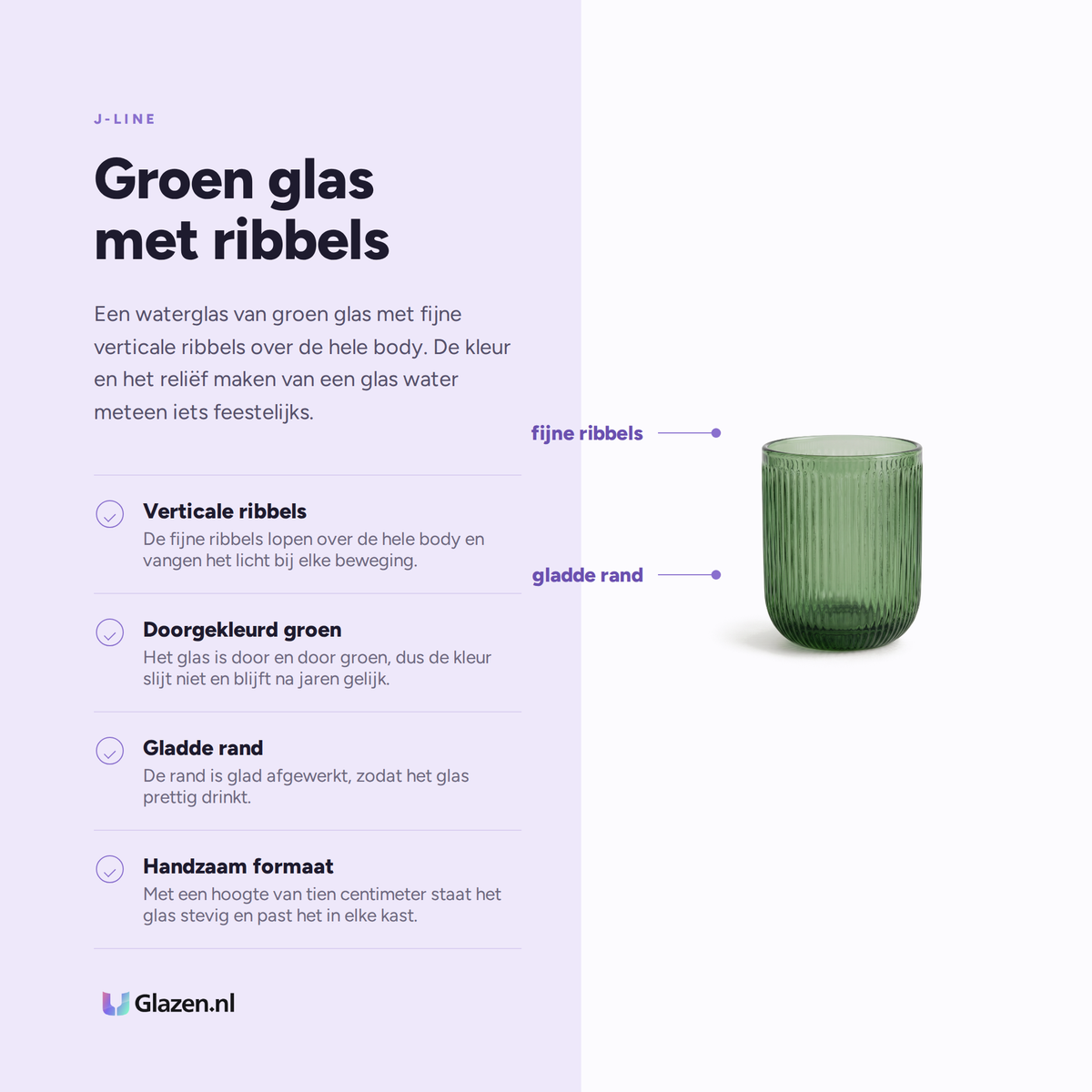 J-Line Waterglas Groen eigenschappen infographic