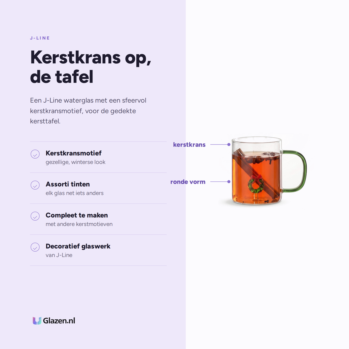 Eigenschappen van J-Line Waterglas Kerstkrans Transparant/Assorti