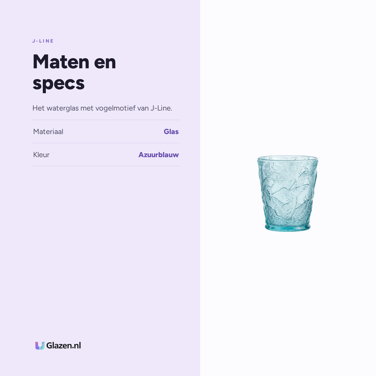 Maten en specs van J-Line Waterglas Vogels Azuurblauw