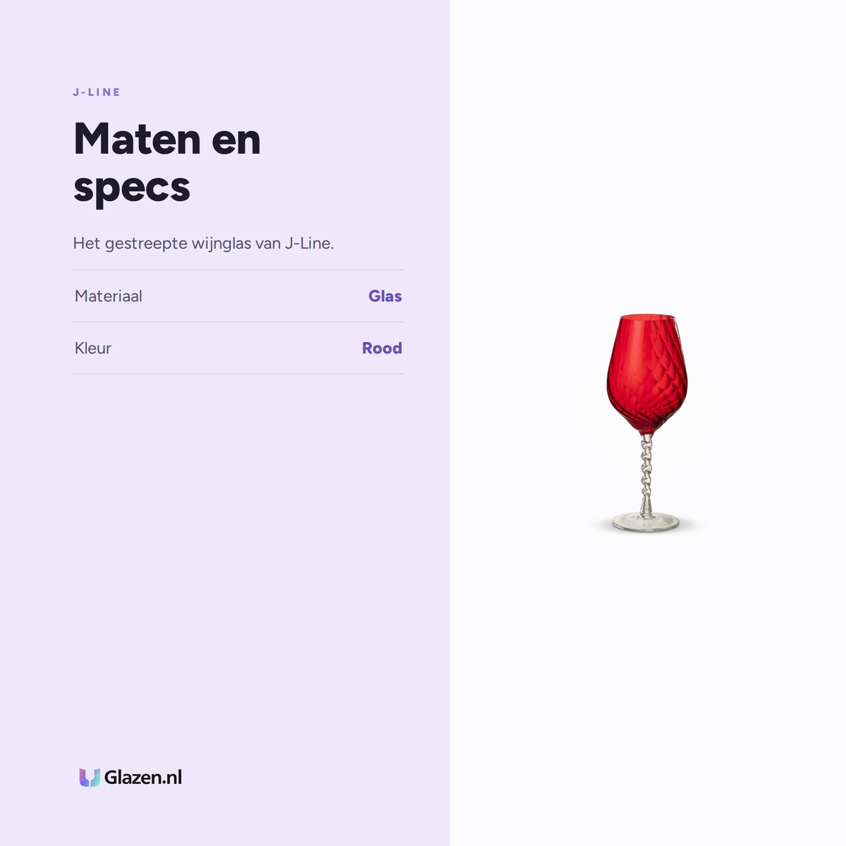 Maten en specs van J-Line Wijnglas Gestreept Rood
