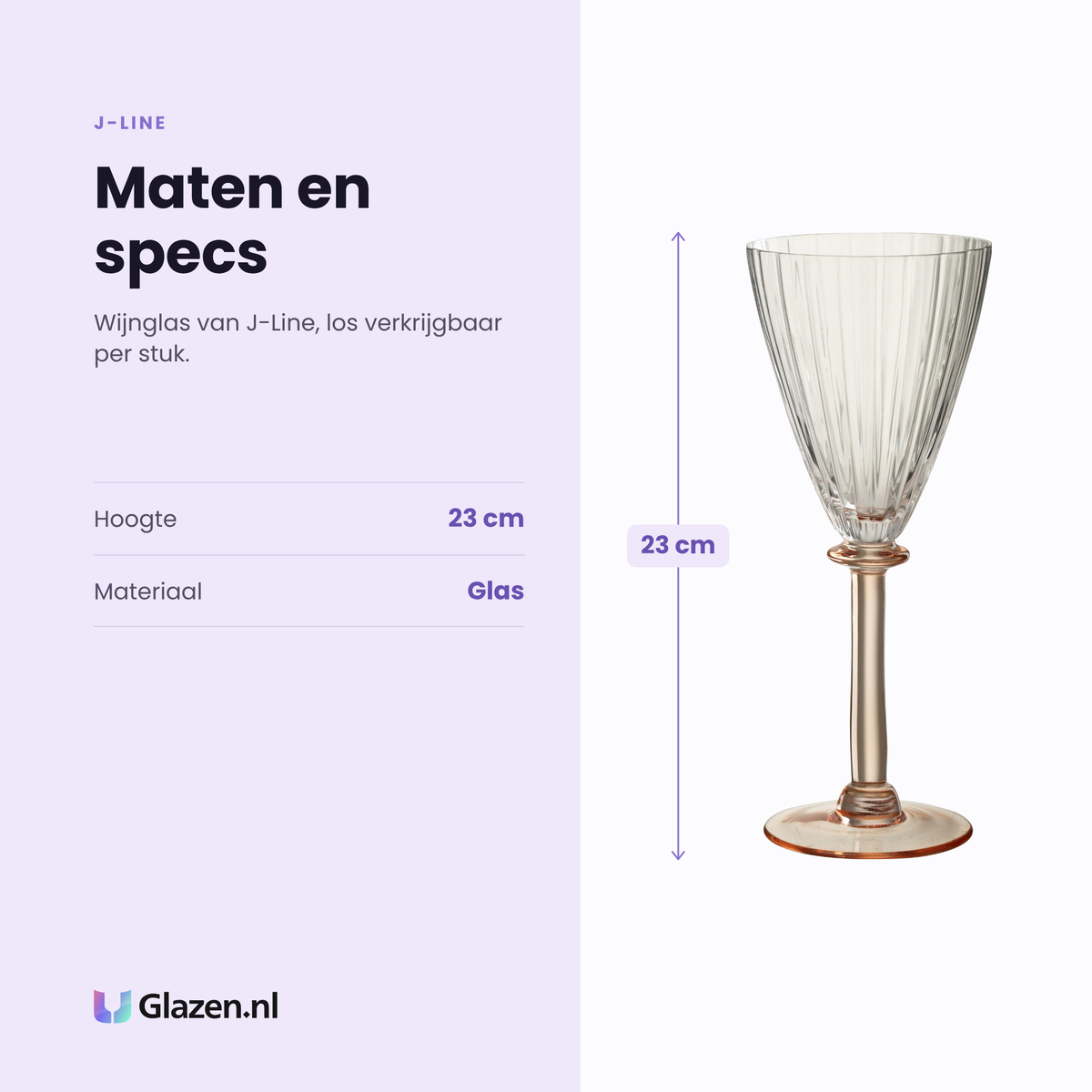J-Line wijnglas specificaties: hoogte 23 cm, glas, los per stuk