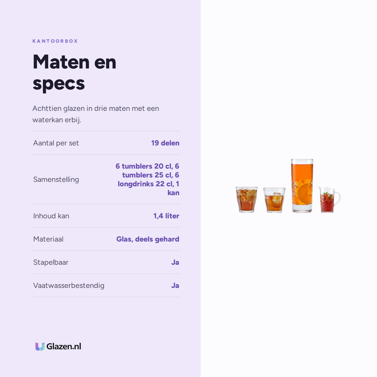 Maten en specs van Kantoorbox 19-Delig (Waterglazen & Waterkan)