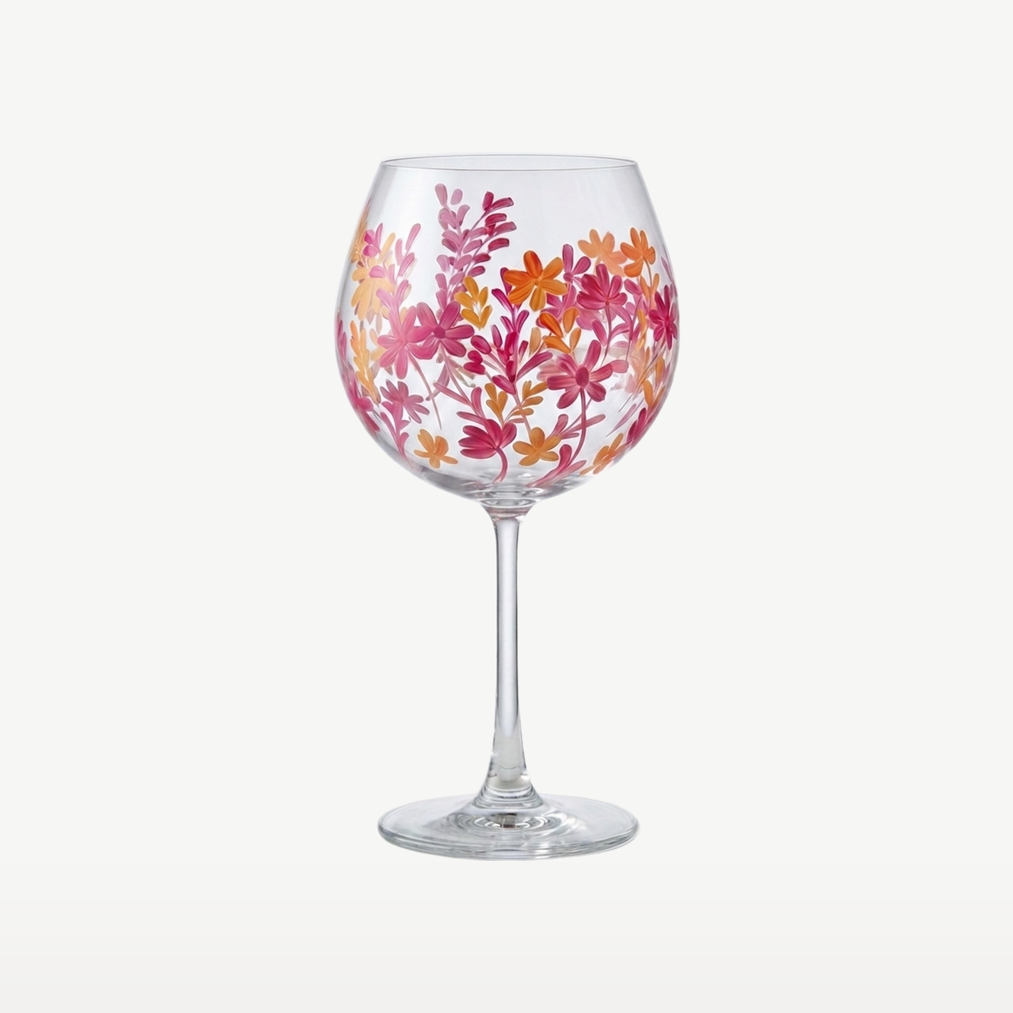 J-Line Wijnglas Bloemen Roze/Oranje - Glazen.nl