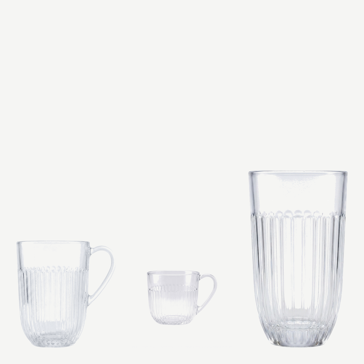La Rochère Ouessant theeset met lege theeglas, koffieglas en latte macchiato glas