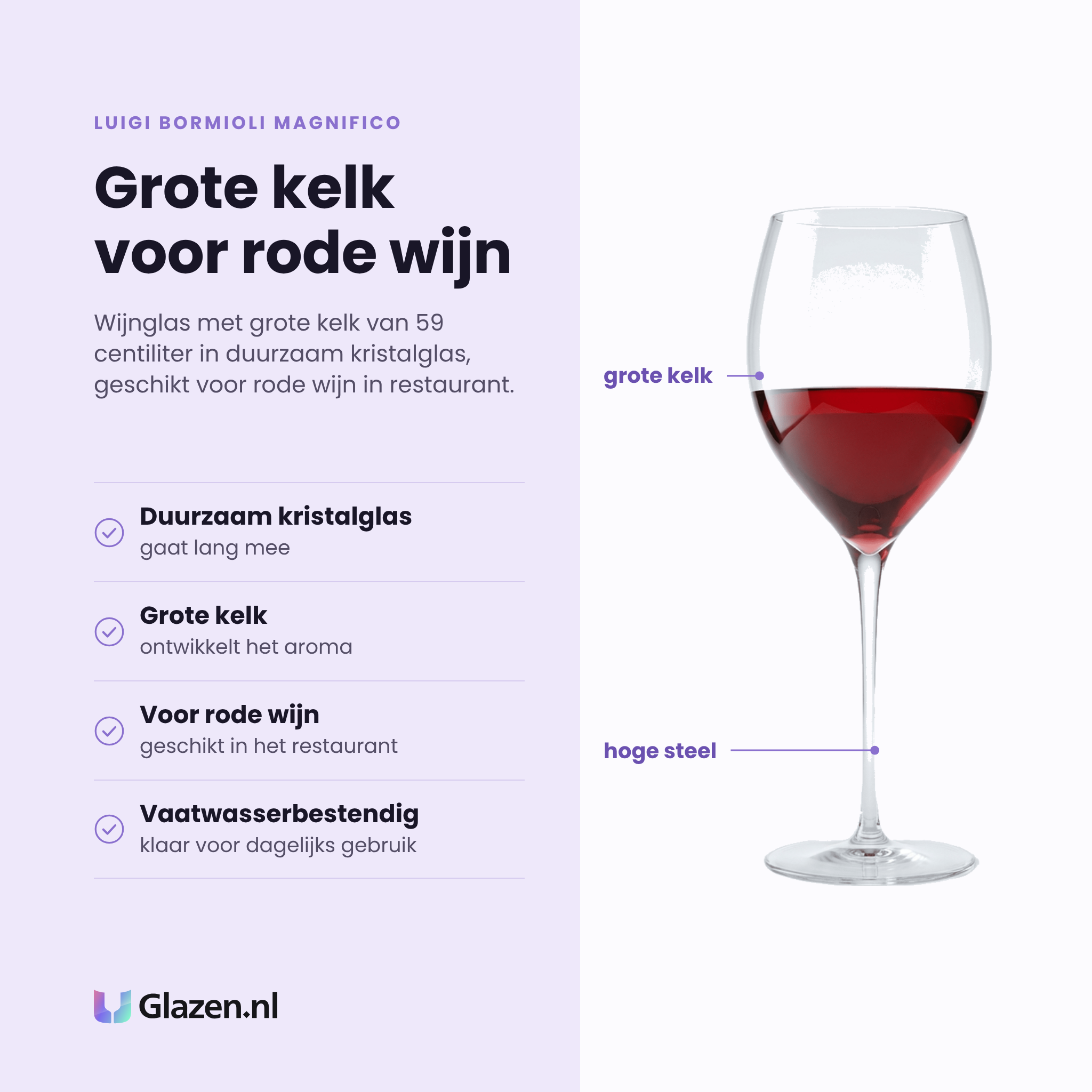 Luigi Bormioli Magnifico wijnglas 59 cl eigenschappen: duurzaam kristalglas, grote kelk, voor rode wijn, vaatwasserbestendig