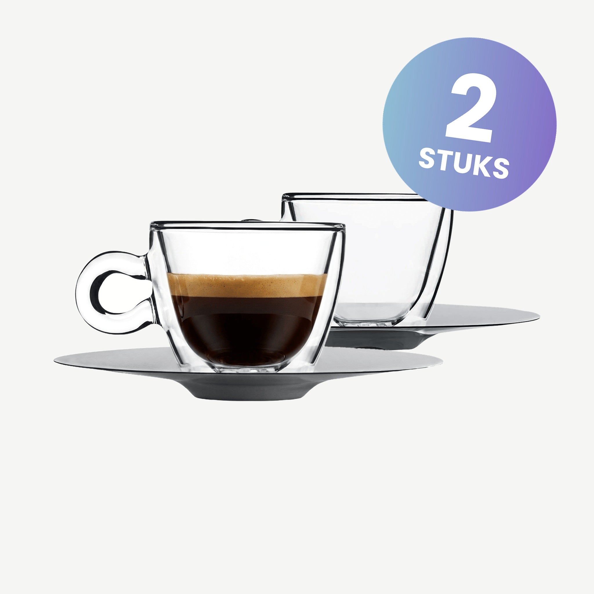 Luigi Bormioli Thermic Glass Espressoglas 6,5 Cl Met Rvs Schotel - set van 2 glazen