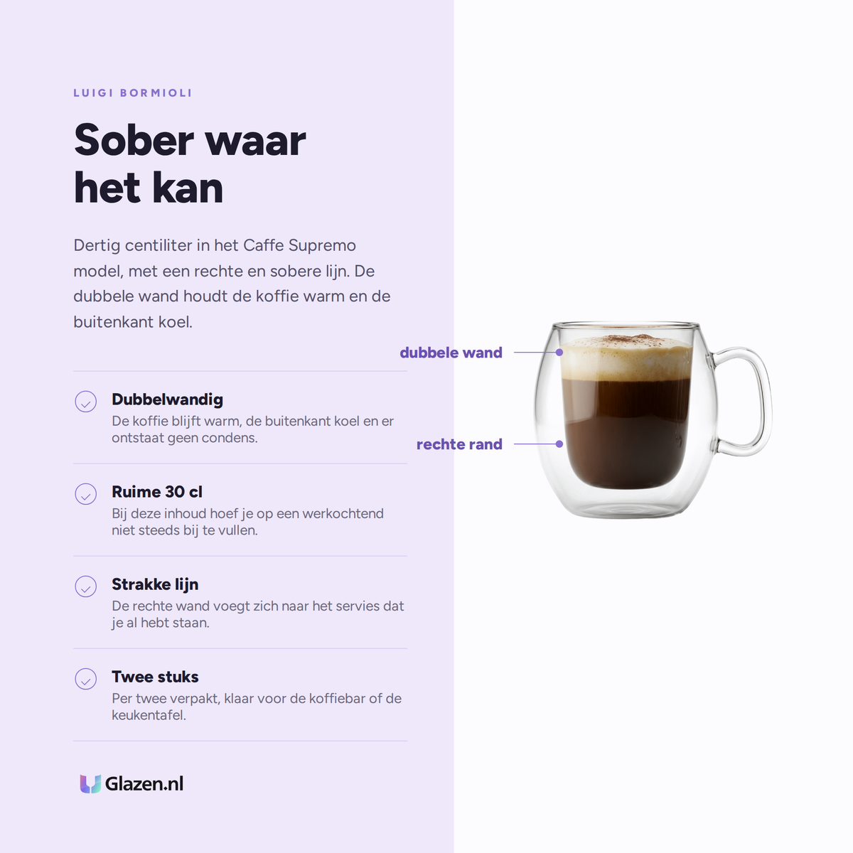 Eigenschappen van Luigi Bormioli Thermic Glass Koffieglas 30 Cl Caffe Supremo - 2 Stuks
