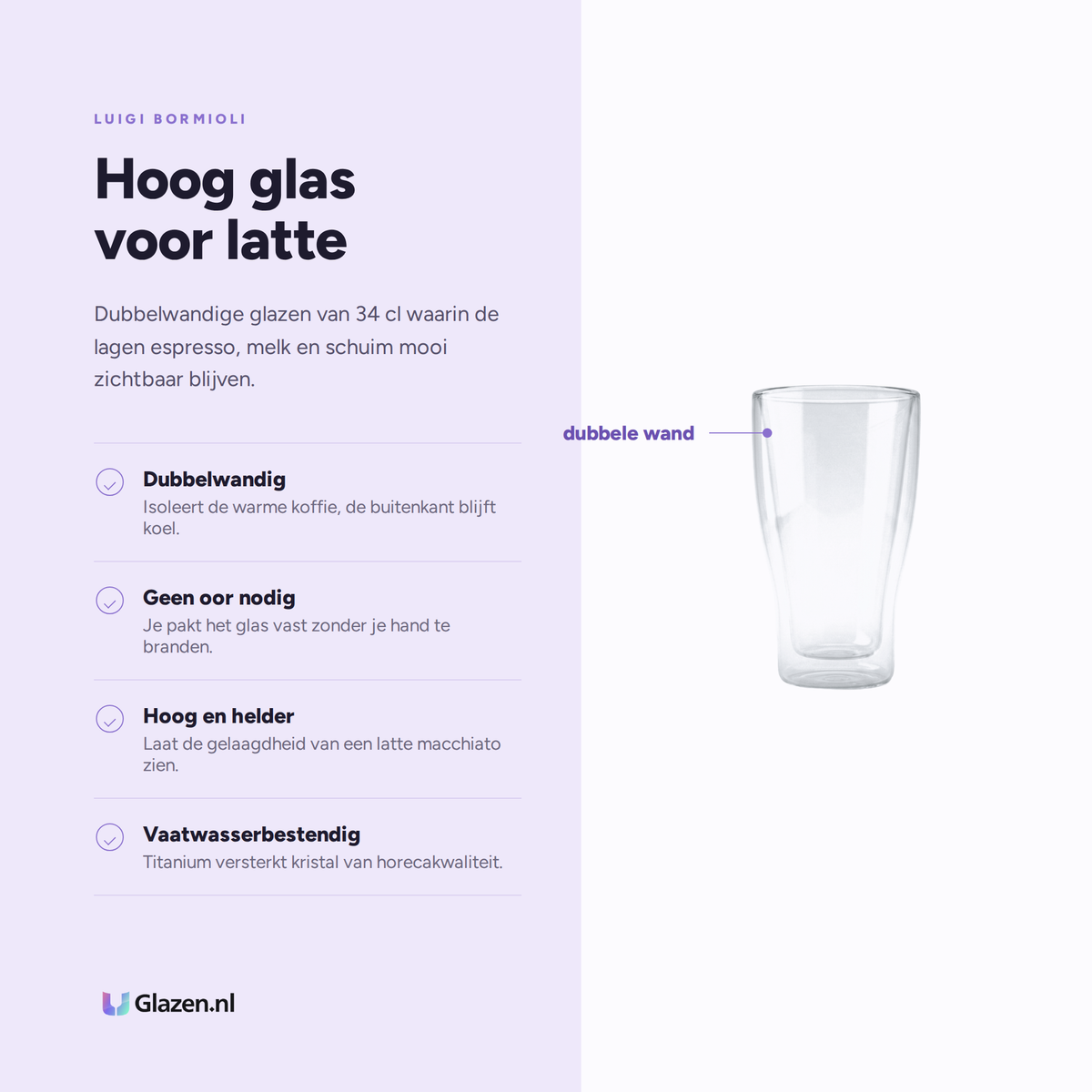 Eigenschappen van de Luigi Bormioli Thermic Glass Koffieglas 34 Cl Latte Macchiato - 2 Stuks