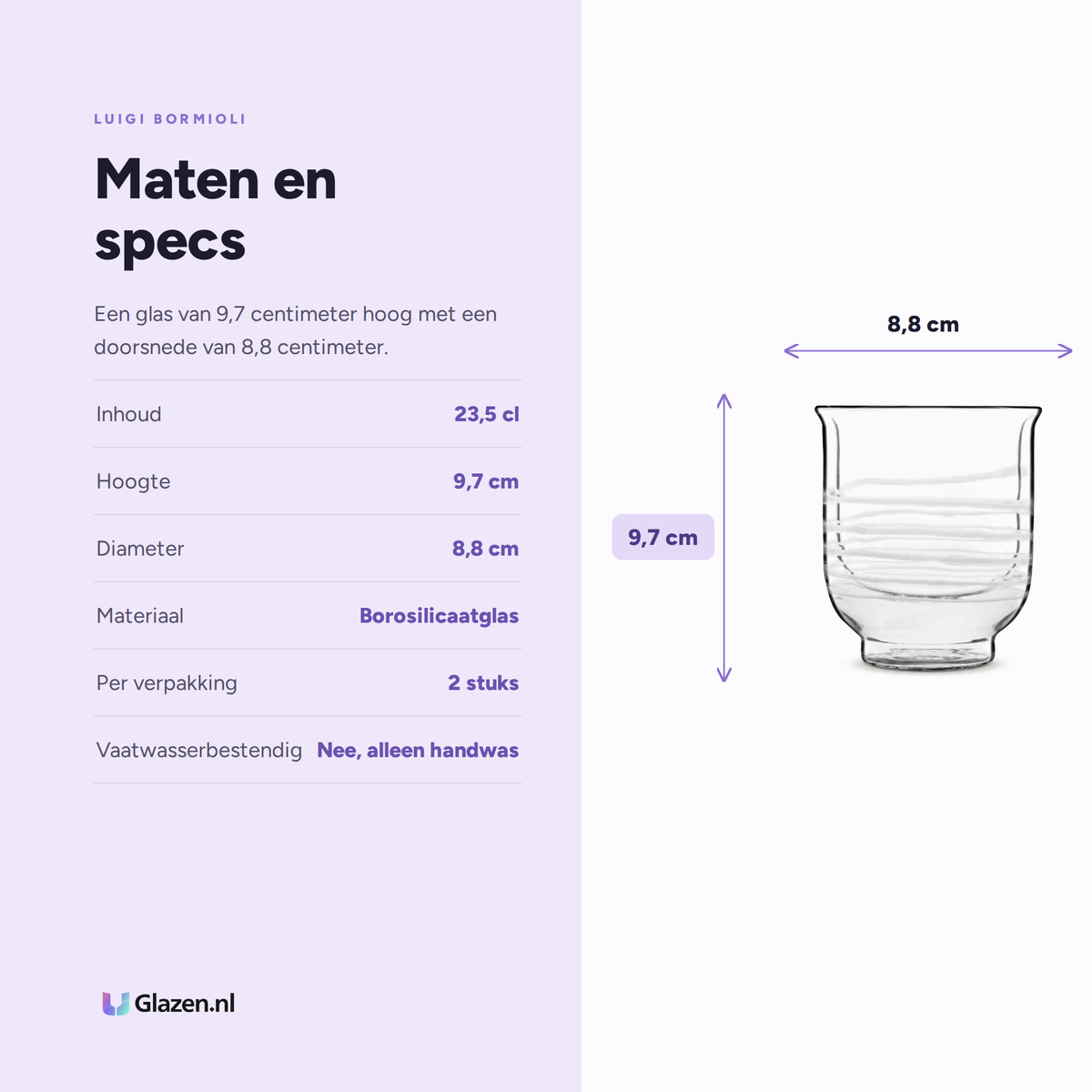 Maten en specificaties van de Luigi Bormioli Thermic Glass Theeglas Sakura Set2 23,5 Cl - 2 Stuks