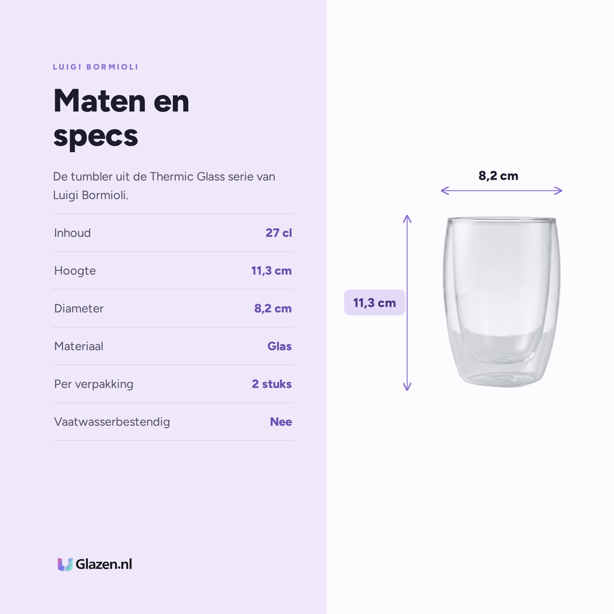 Maten en specs van Luigi Bormioli Thermic Glass Tumbler 27 Cl