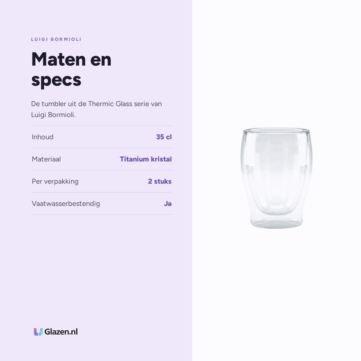 Maten en specs van Luigi Bormioli Thermic Glass Tumbler 35 Cl