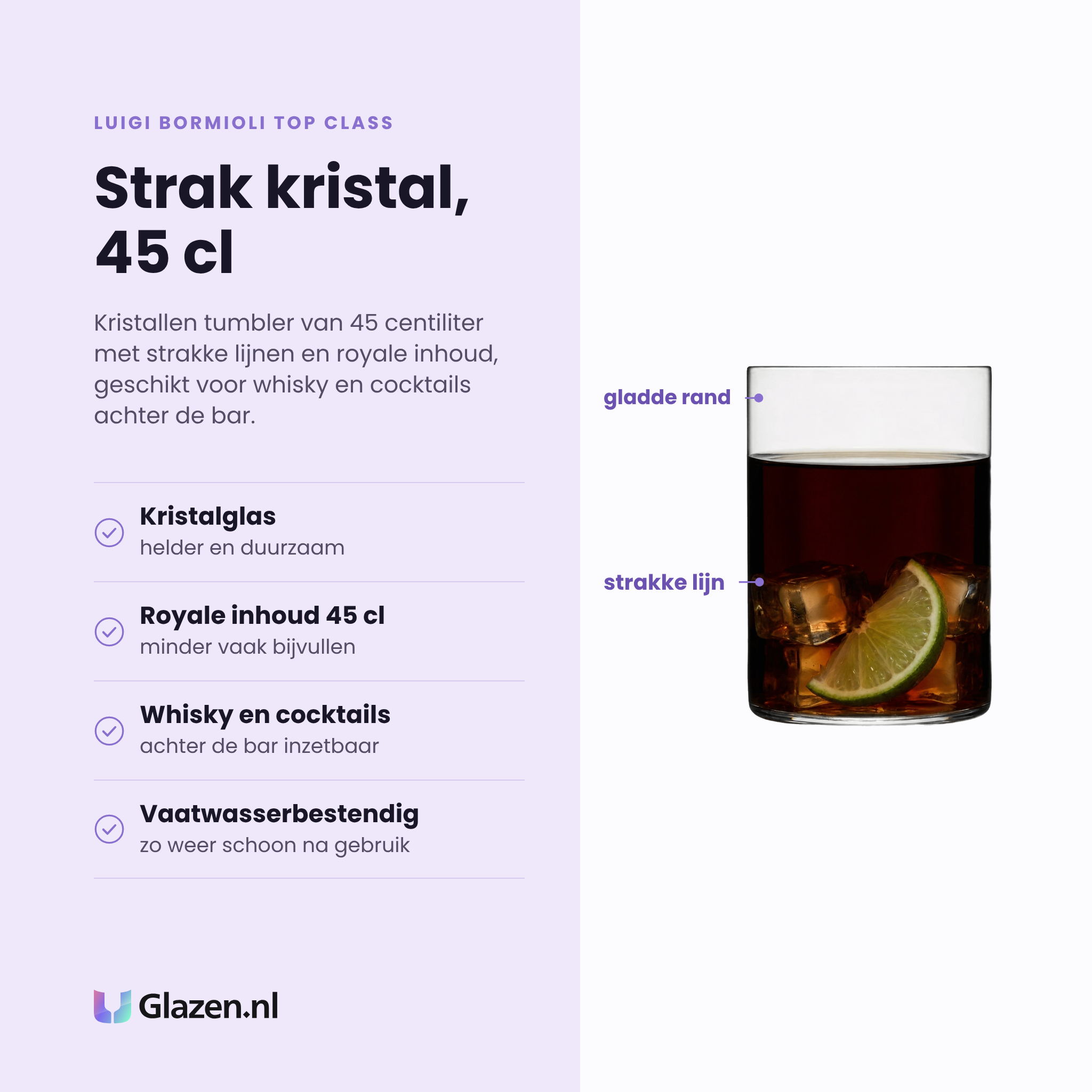 Luigi Bormioli Top Class tumbler 45 cl eigenschappen: kristalglas, royale inhoud 45 cl, voor whisky en cocktails, vaatwasserbestendig