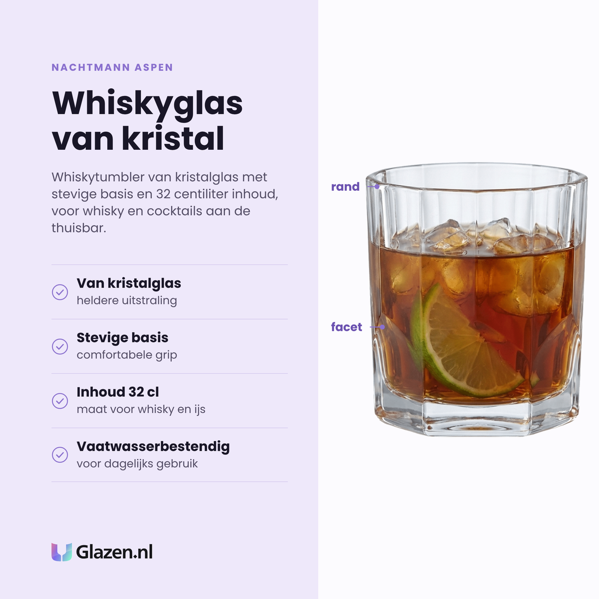 Nachtmann Aspen whiskytumbler 32 cl eigenschappen: kristalglas, stevige basis met comfortabele grip, inhoud 32 cl, vaatwasserbestendig