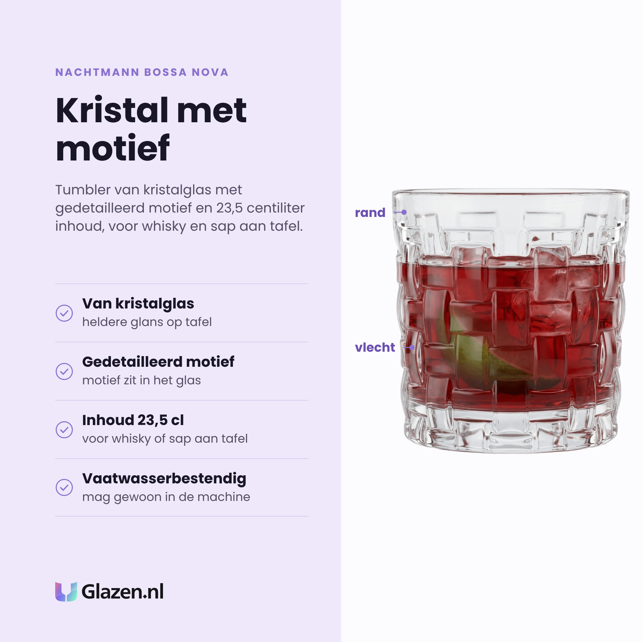 Nachtmann Bossa Nova tumbler 23,5 cl eigenschappen: van kristalglas, gedetailleerd motief in het glas, inhoud 23,5 cl, vaatwasserbestendig