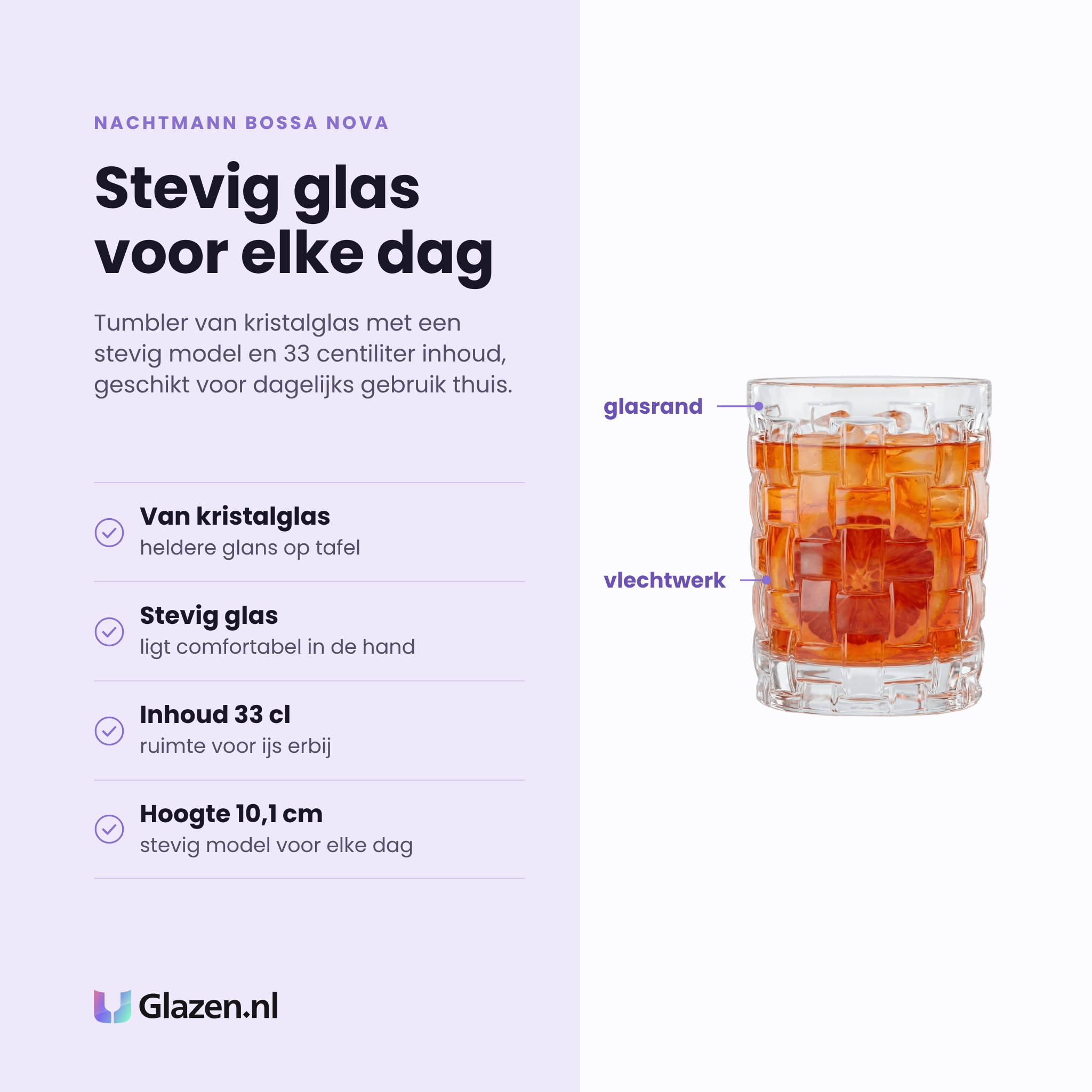 Nachtmann Bossa Nova tumbler 33 cl eigenschappen: van kristalglas, stevig glas met comfortabele grip, inhoud 33 cl, hoogte 10,1 cm